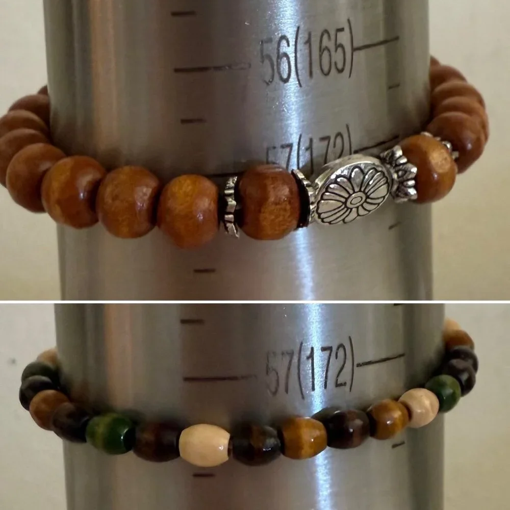 Set Of 5 Wooden Beaded Stretch Bracelets Mixed Natural Colors Bohemian Jewelry - Picture 5 of 8